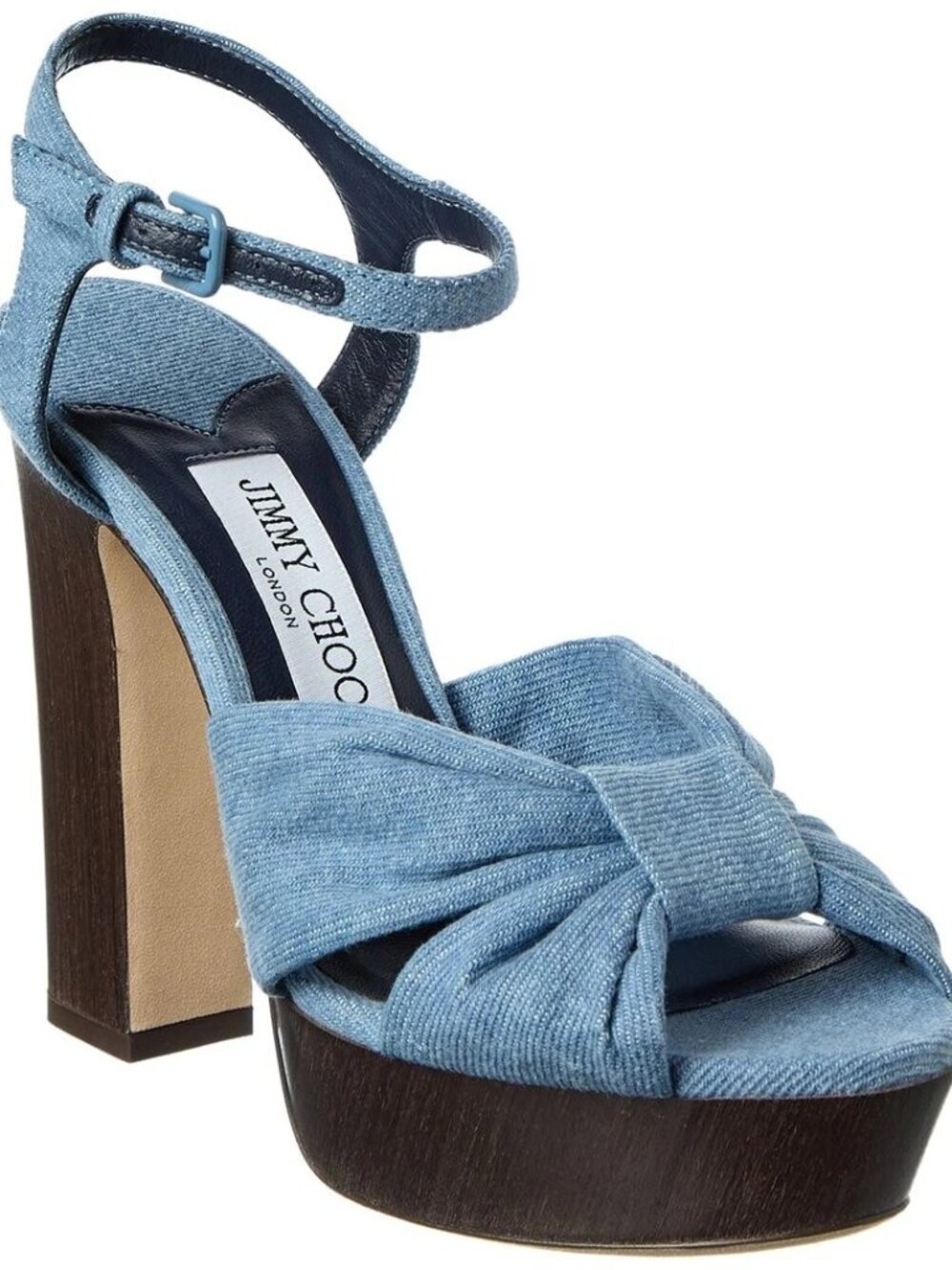 Jimmy Choo Heloise 120 Denim Platform Sandal Women's Blue Size 37